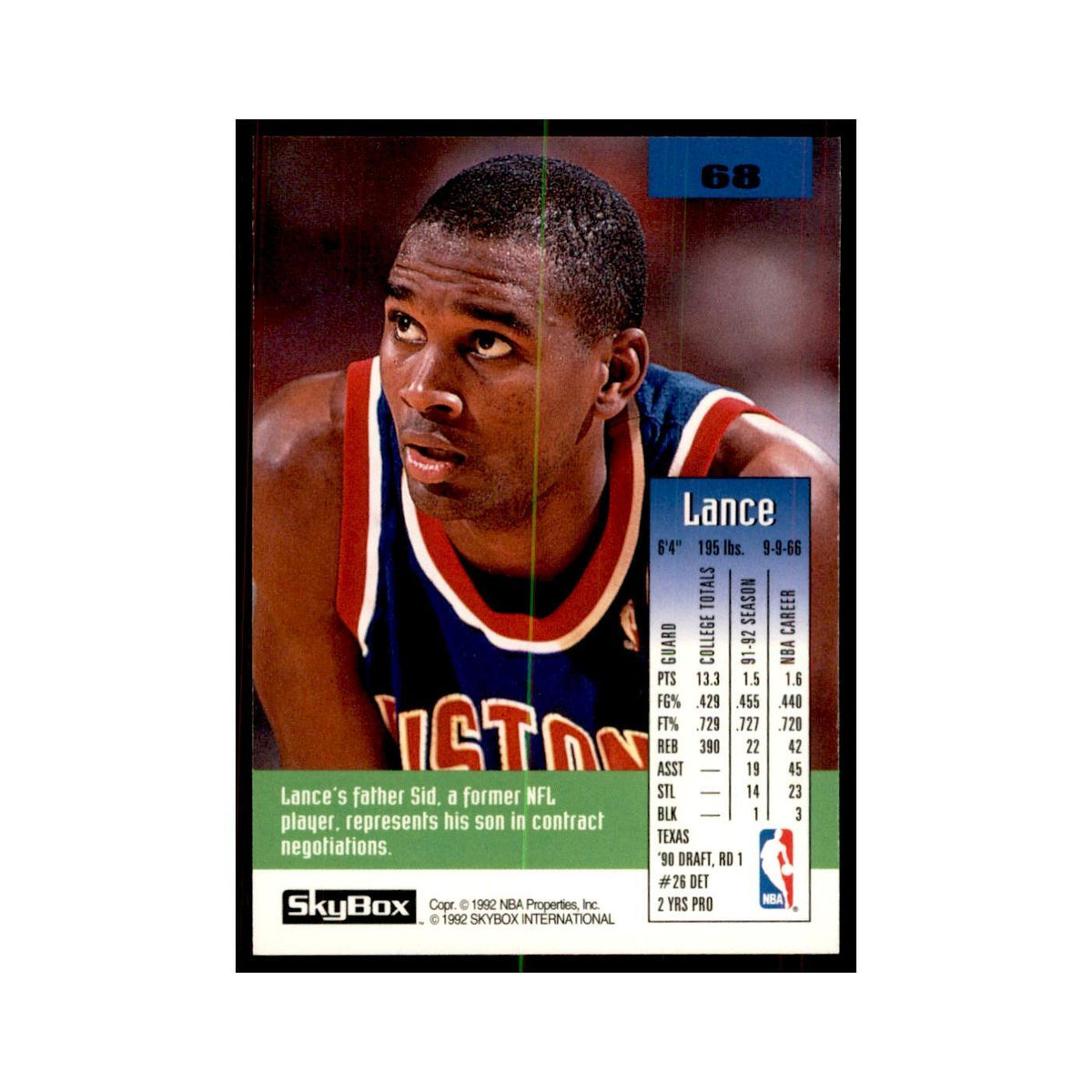 1992 SkyBox Lance Blanks Basketball Cards #68