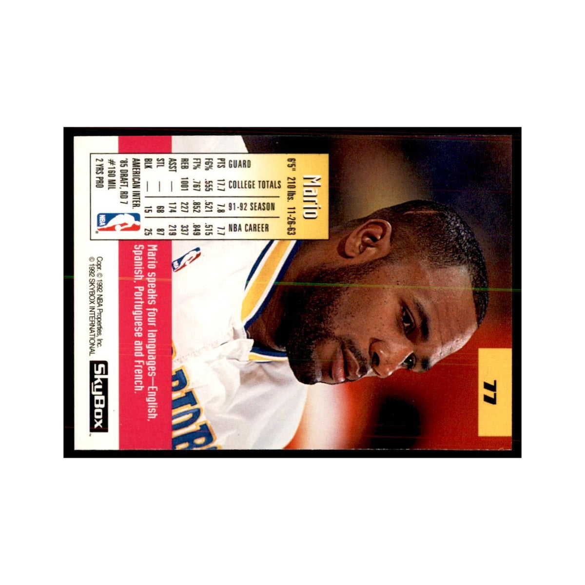 1992 SkyBox Mario Elie Basketball Cards #77