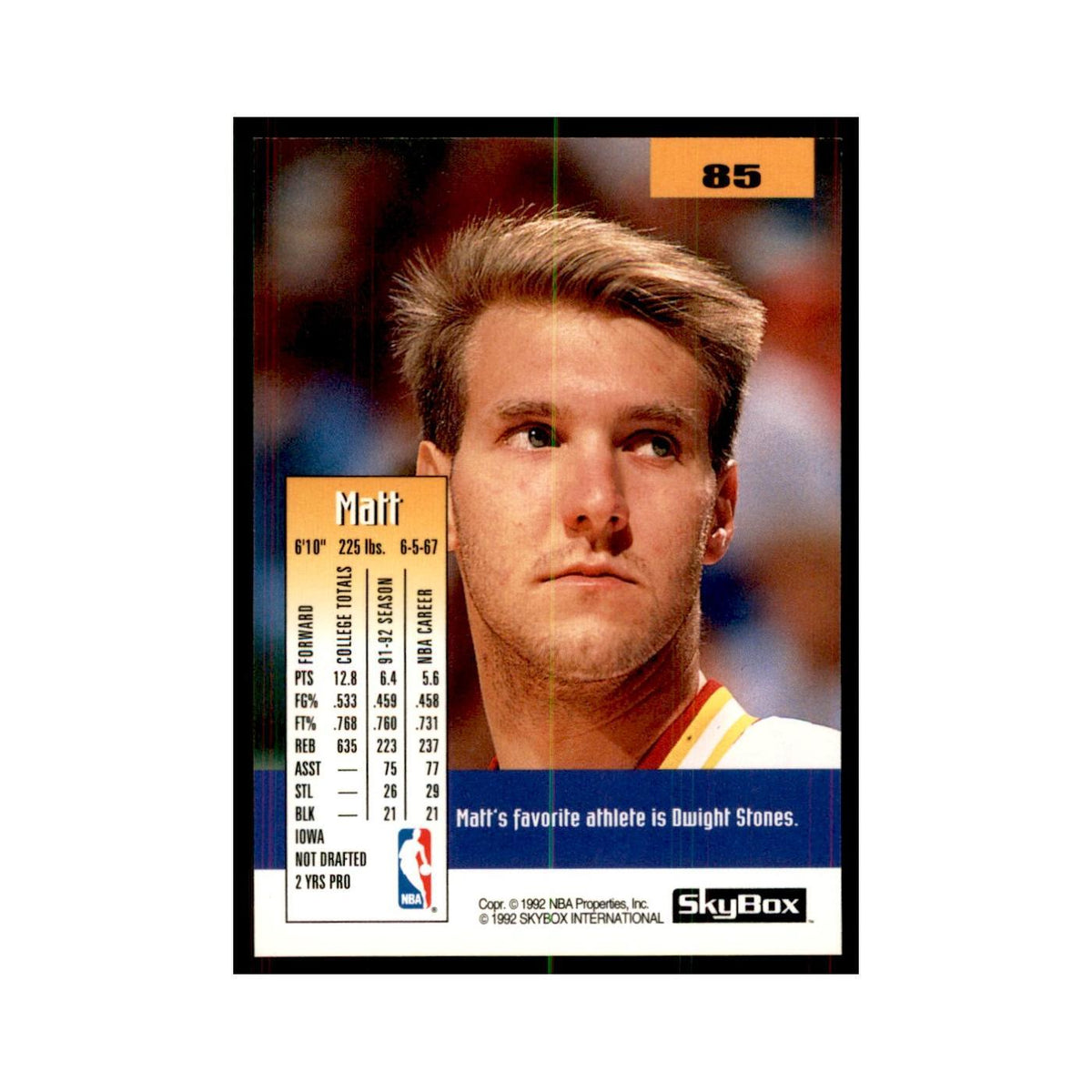 1992 SkyBox Matt Bullard Basketball Cards #85