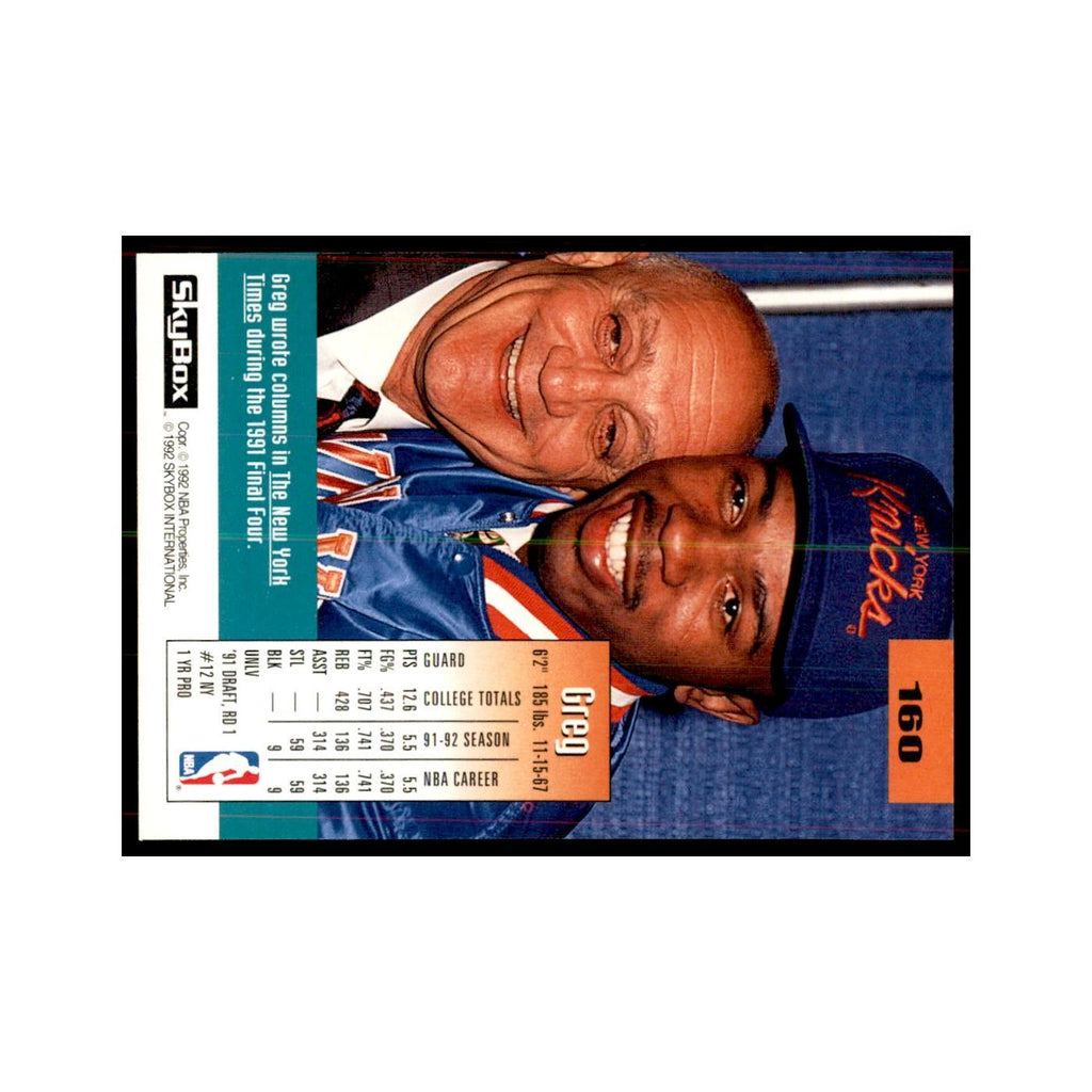 1992 SkyBox Greg Anthony Basketball Cards #160