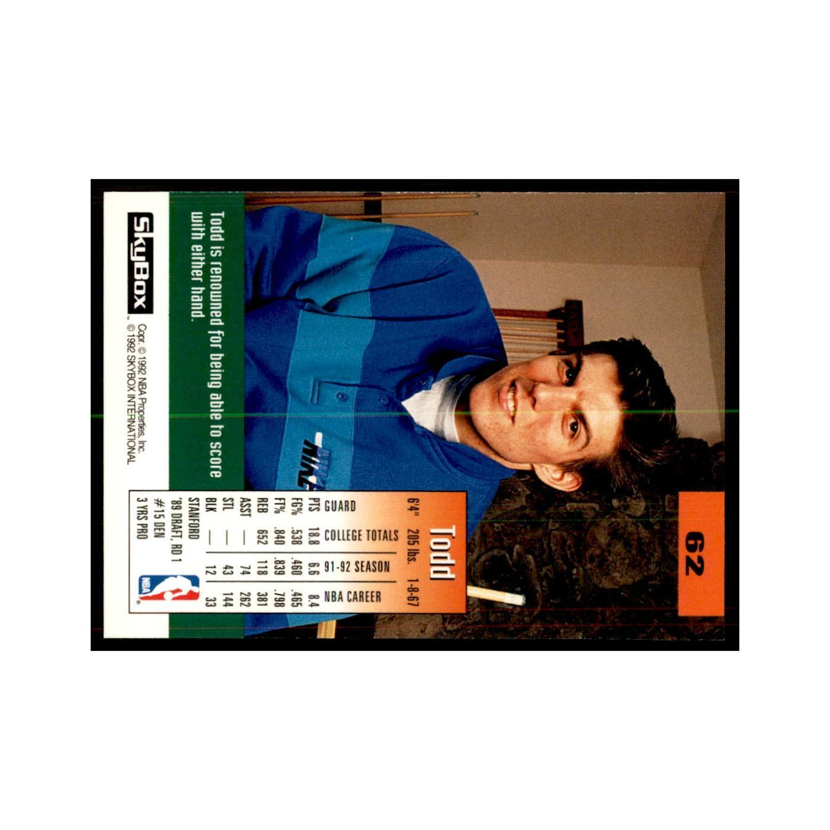1992 SkyBox Todd Lichti Basketball Cards #62