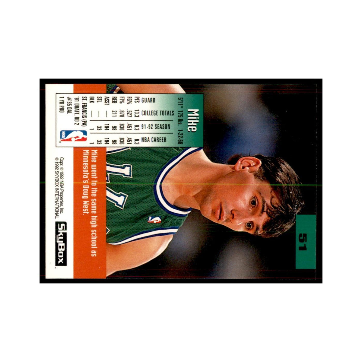 1992 SkyBox Mike Iuzzolino Basketball Cards #51