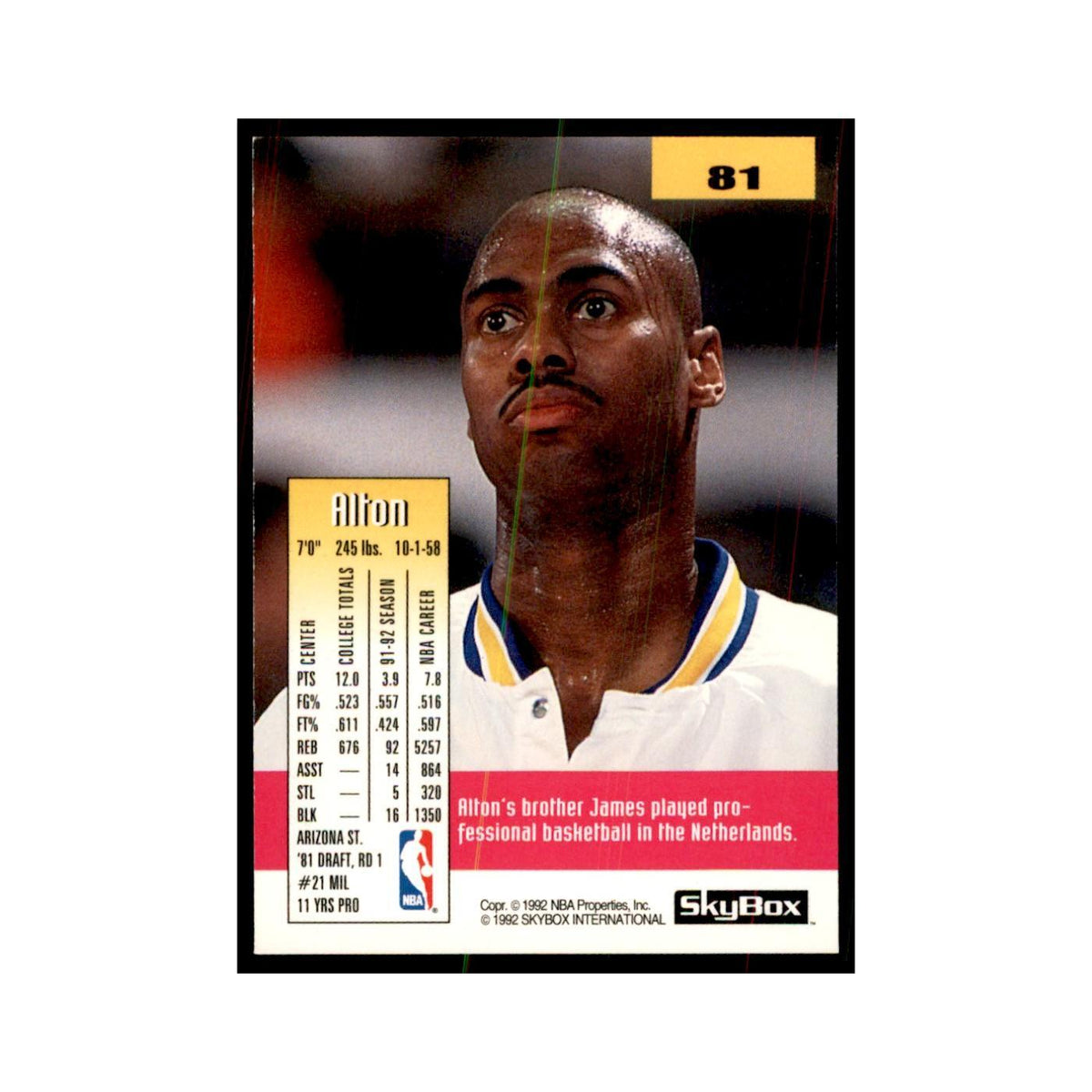 1992 SkyBox Alton Lister Basketball Cards #81