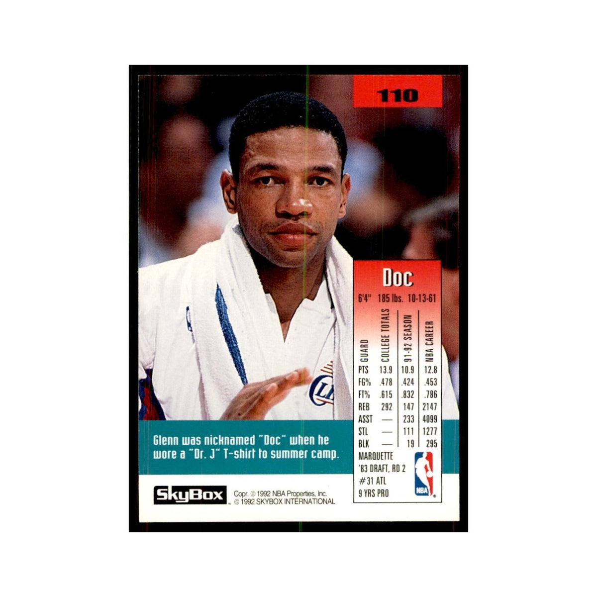 1992 SkyBox Glenn Rivers Basketball Cards #110