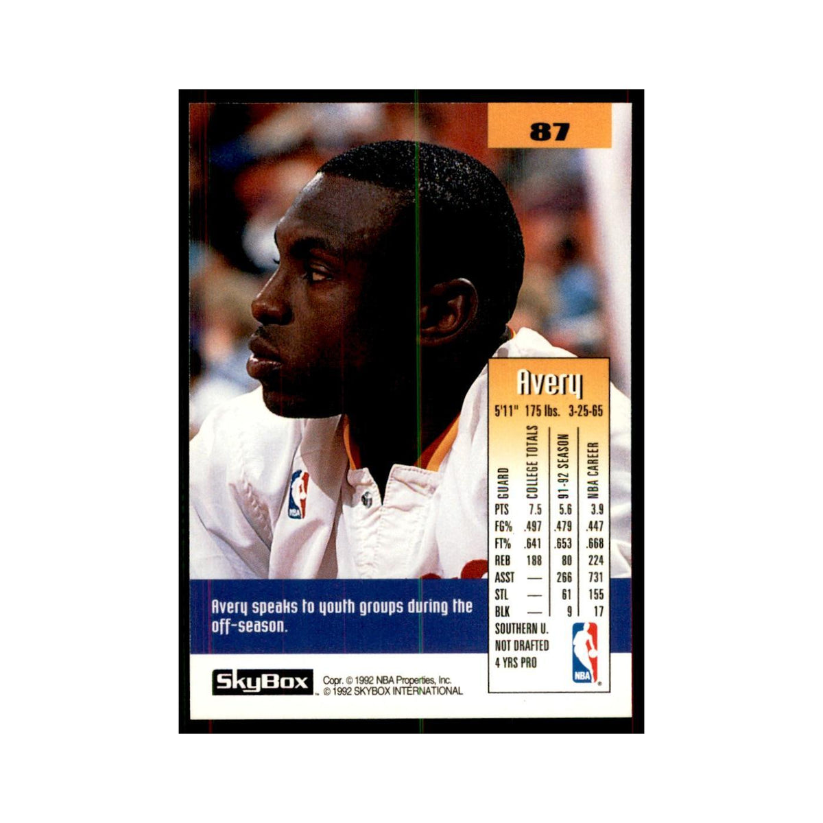 1992 SkyBox Avery Johnson Basketball Cards #87