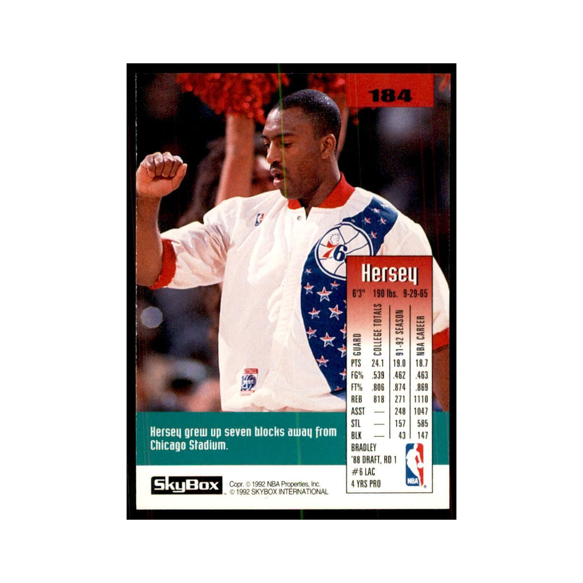 1992 SkyBox Hersey Hawkins Basketball Cards #184