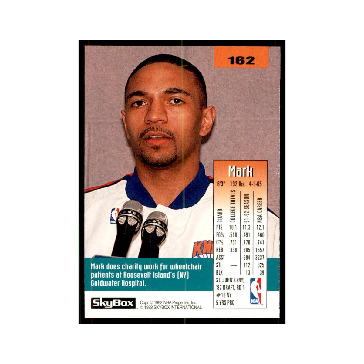 1992 SkyBox Mark Jackson Basketball Cards #162