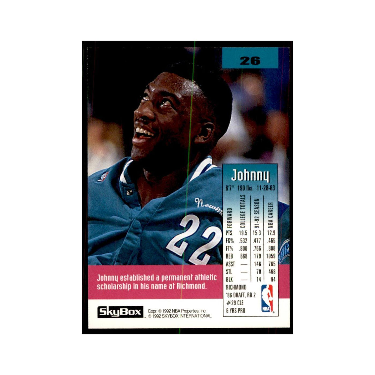 1992 SkyBox Johnny Newman Basketball Cards #26