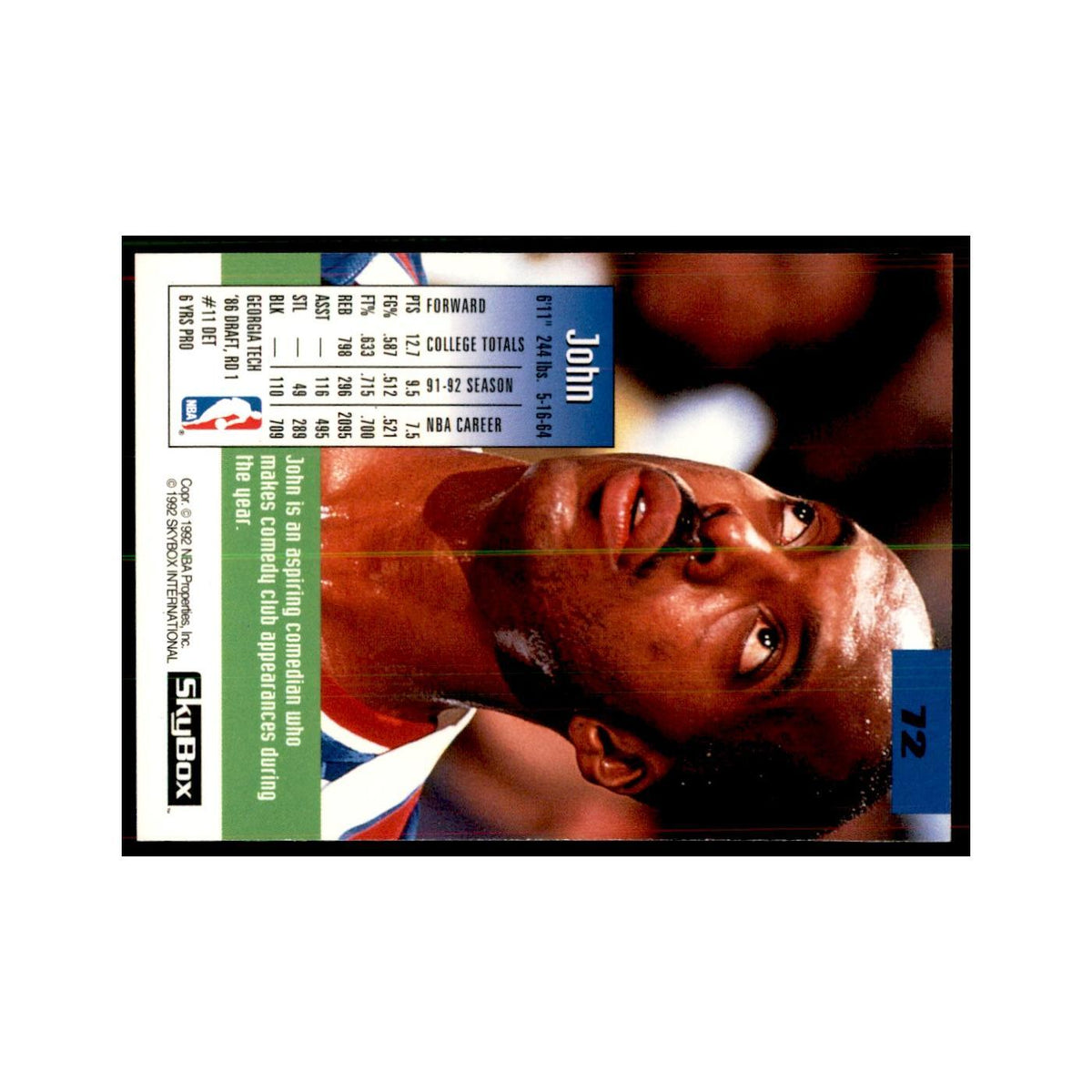 1992 SkyBox John Salley Basketball Cards #72