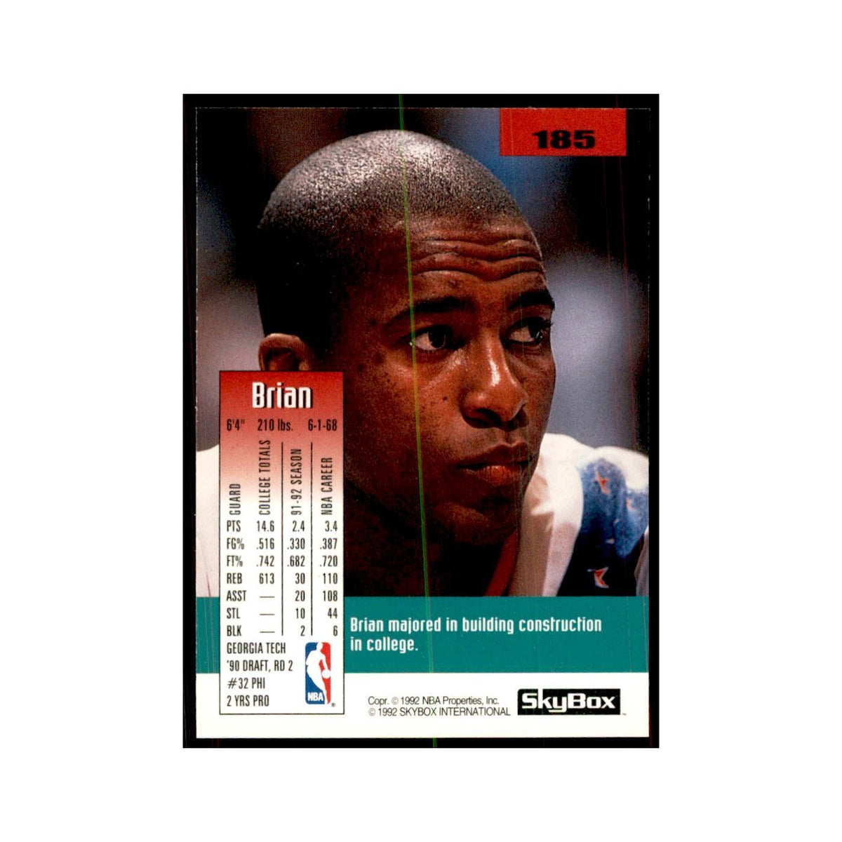 1992 SkyBox Brian Oliver Basketball Cards #185