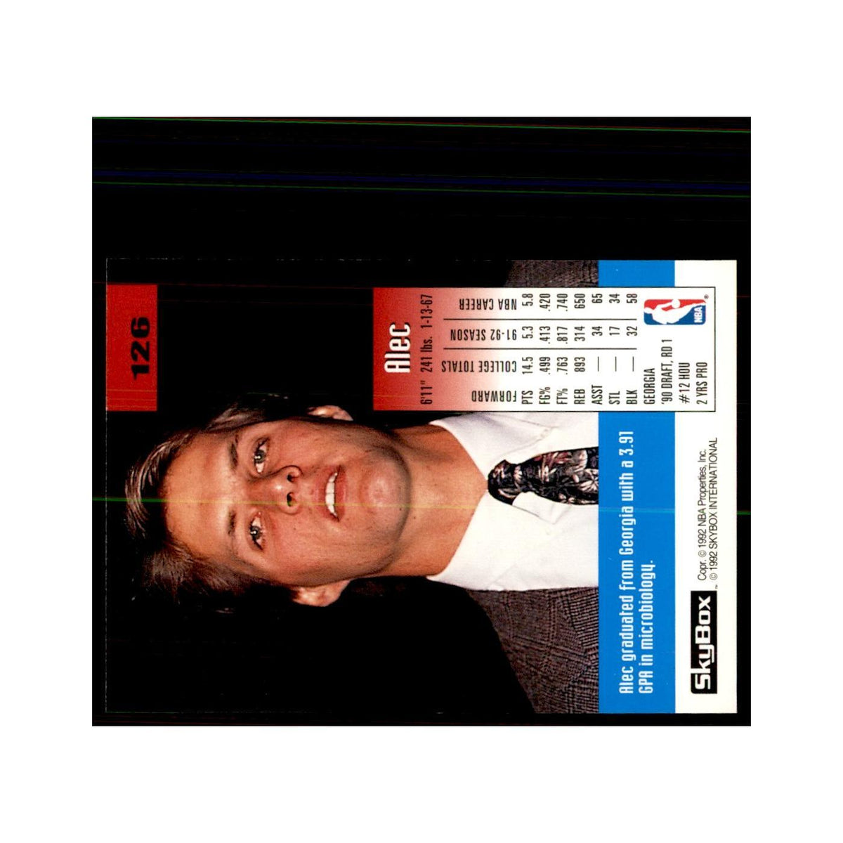 1992 SkyBox Alec Kessler Basketball Cards #126