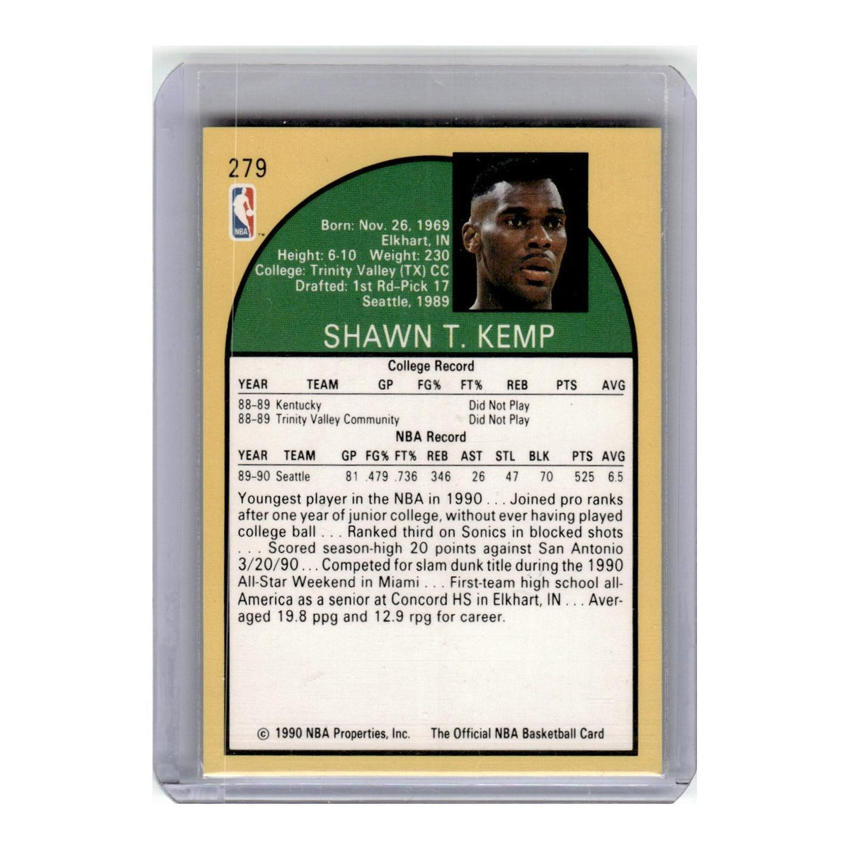 1990 Hoops Shawn Kemp RC Seattle SuperSonics #279