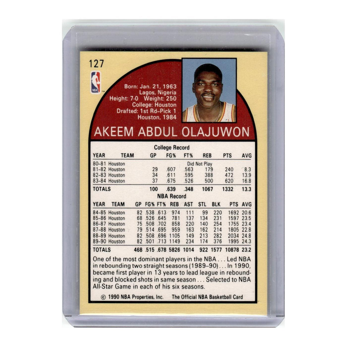 1990 Hoops Akeem Olajuwon Rockets #127
