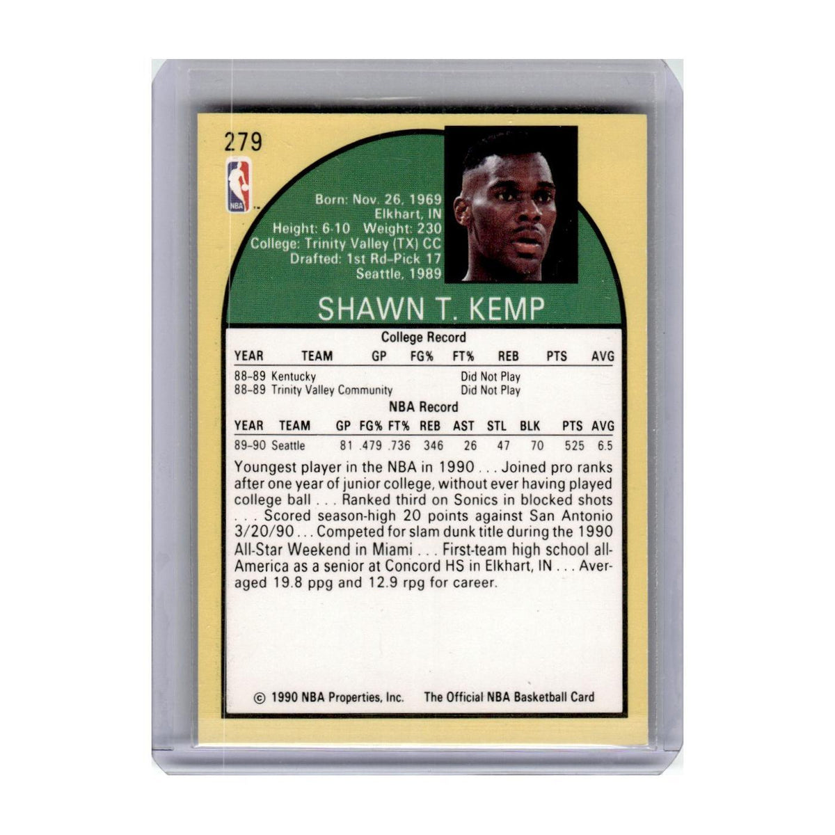 1990 Hoops Shawn Kemp RC Seattle SuperSonics #279
