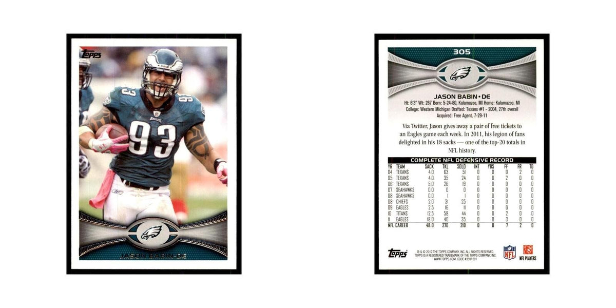 2012 Topps Jason Babin Football Cards #305