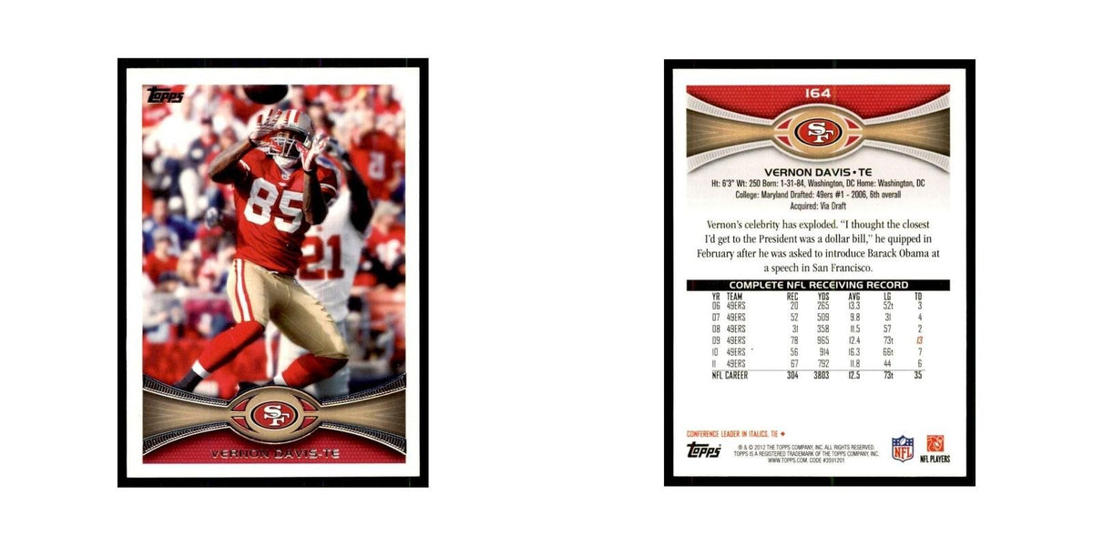 2012 Topps Vernon Davis Football Cards #164