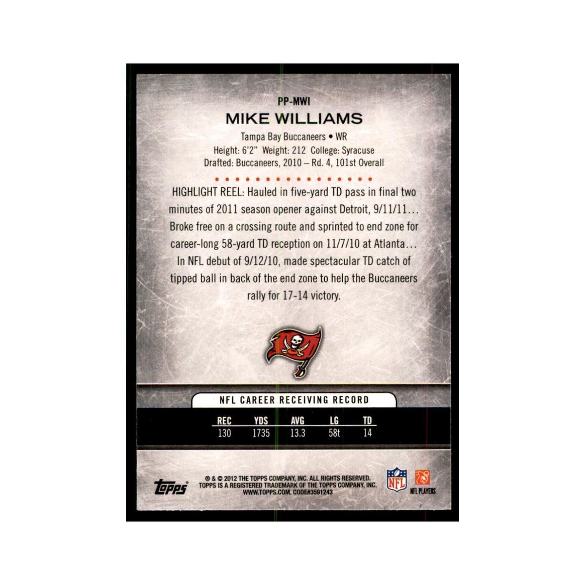 2012 Topps Mike Williams Football Cards #PP-MWI