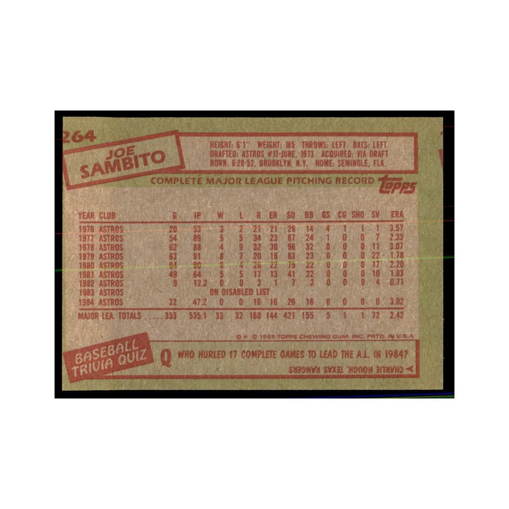 1985 Topps Joe Sambito Baseball Cards #264