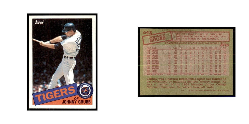 1985 Topps Johnny Grubb Baseball Cards #643