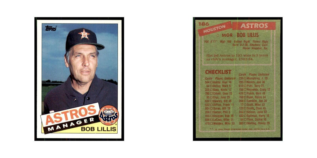 1985 Topps Bob Lillis Baseball Cards #186