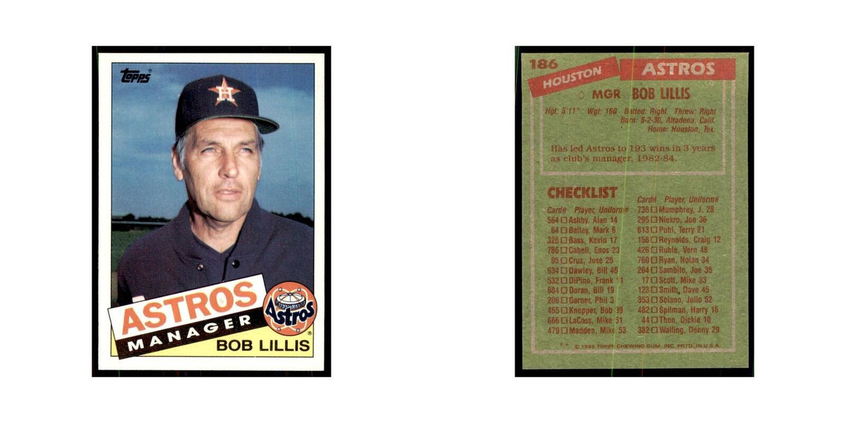 1985 Topps Bob Lillis Baseball Cards #186