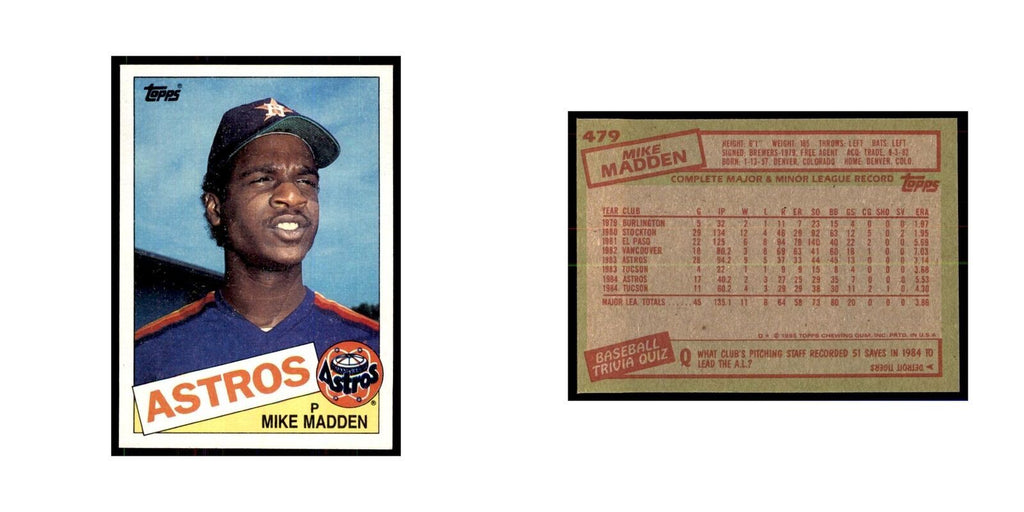1985 Topps Mike Madden Baseball Cards #479