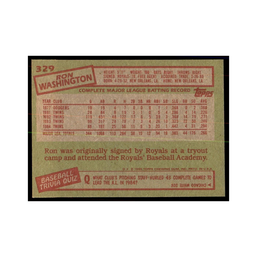 1985 Topps Ron Washington Baseball Cards #329