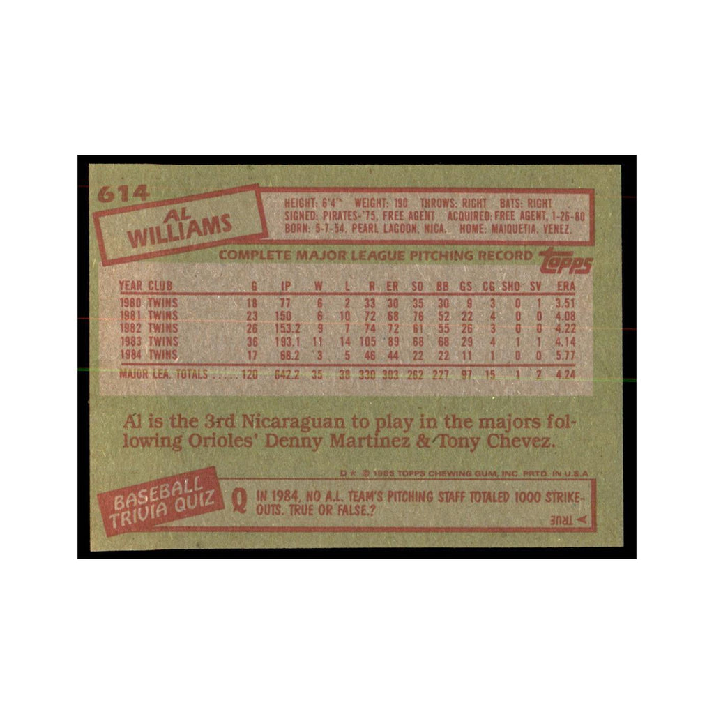 1985 Topps Al Williams Baseball Cards #614