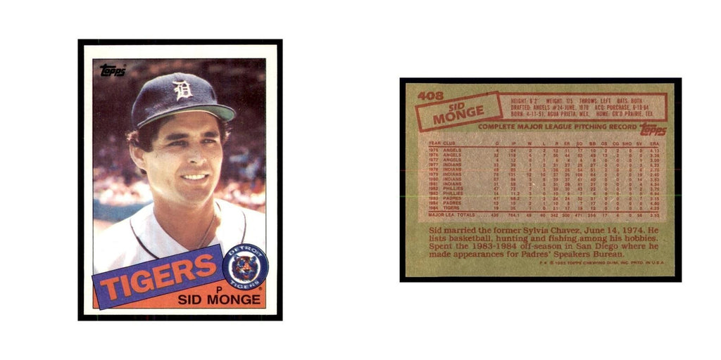 1985 Topps Sid Monge Baseball Cards #408