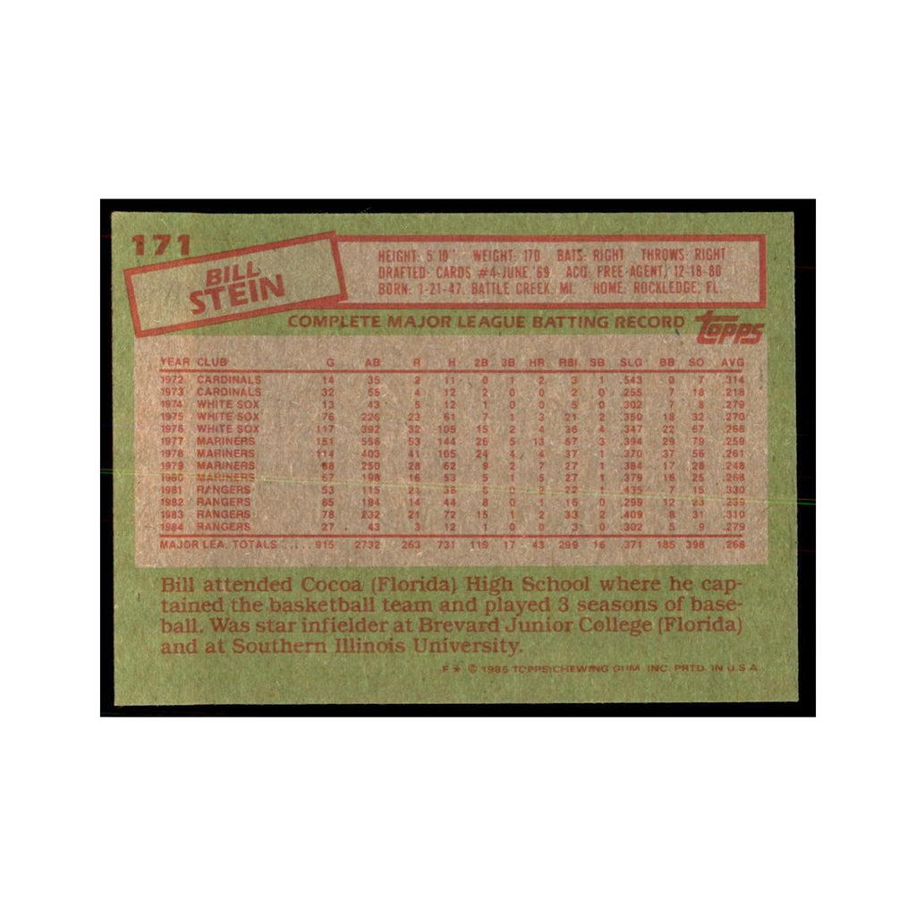 1985 Topps Bill Stein Baseball Cards #171