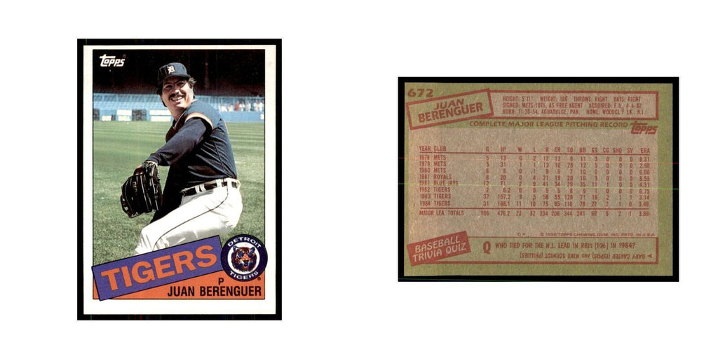 1985 Topps Juan Berenguer Baseball Cards #672
