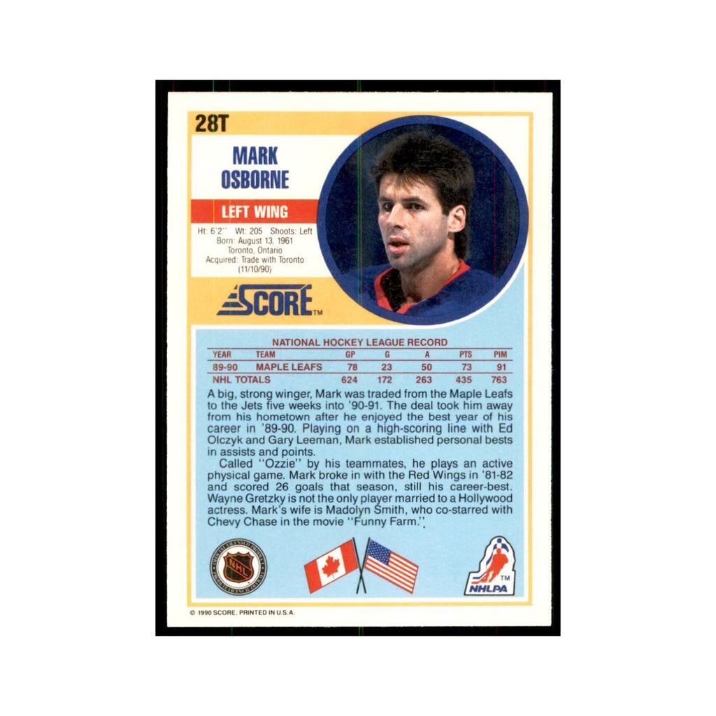 1990 Score Traded Mark Osborne Hockey Cards #28T