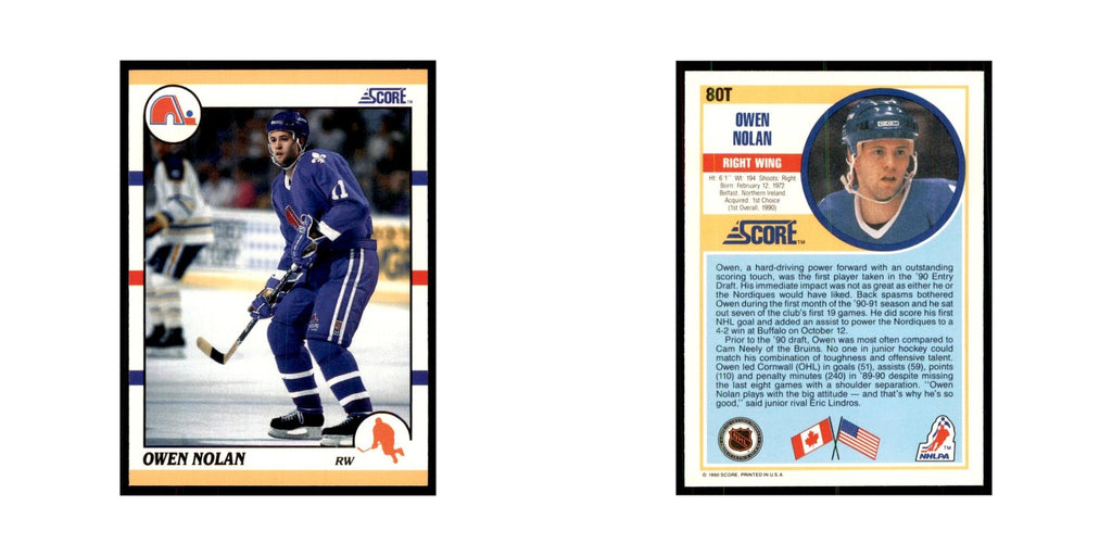 1990 Score Traded Owen Nolan Hockey Cards #80T