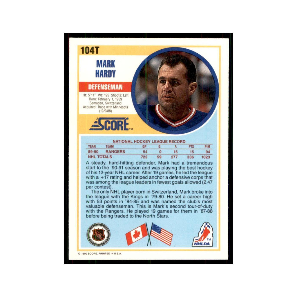 1990 Score Traded Mark Hardy Hockey Cards #104T