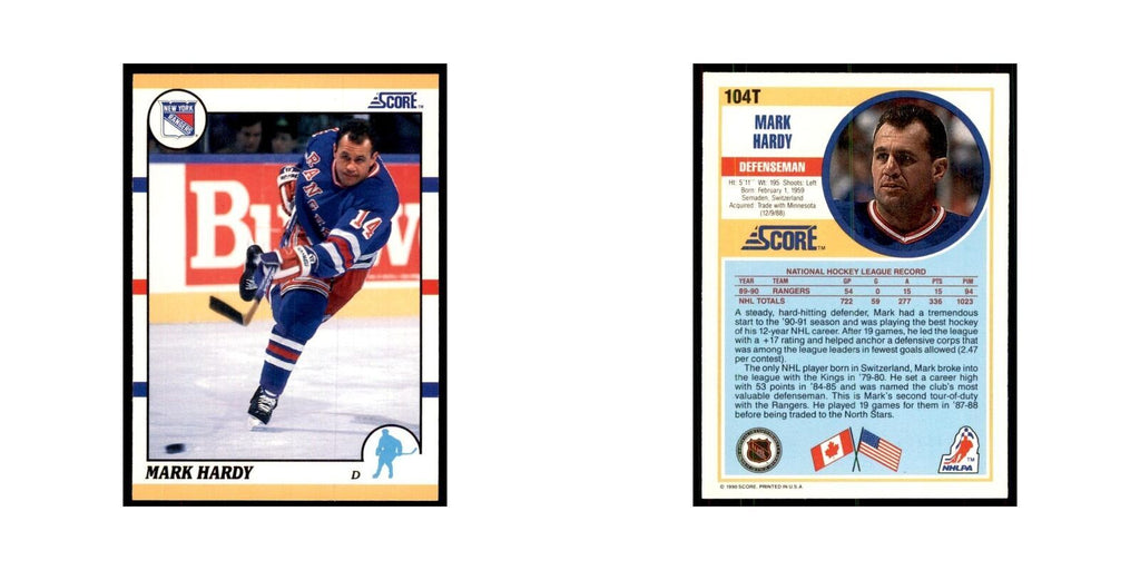1990 Score Traded Mark Hardy Hockey Cards #104T