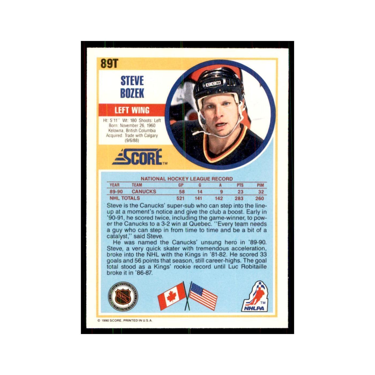 1990 Score Traded Steve Bozek Hockey Cards #89T