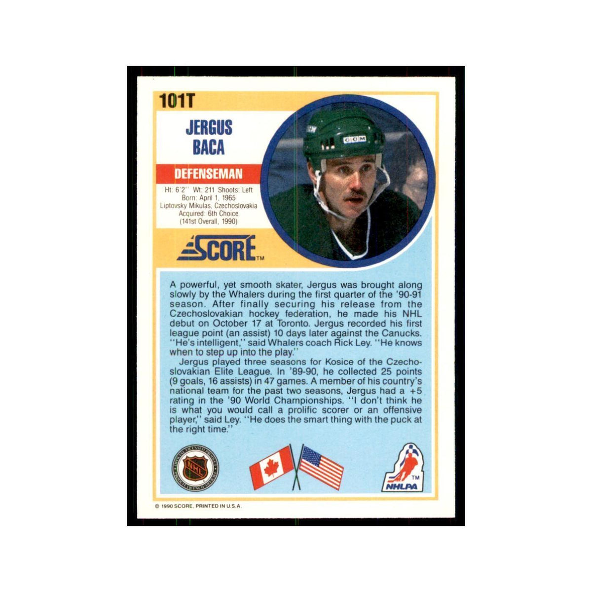 1990 Score Traded Jergus Baca Hockey Cards #101T