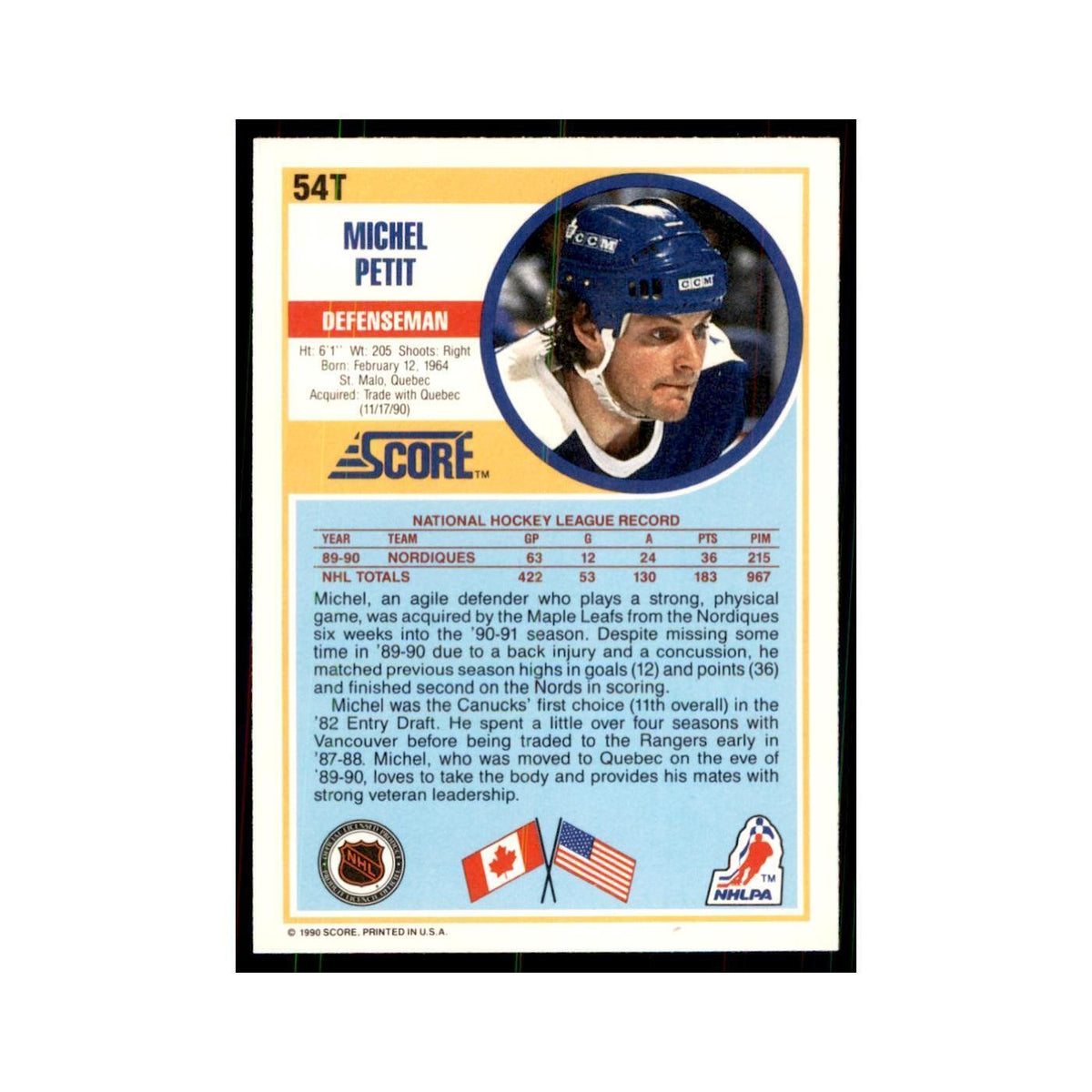 1990 Score Traded Michel Petit Hockey Cards #54T