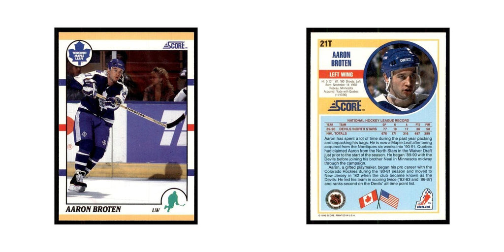 1990 Score Traded Aaron Broten Hockey Cards #21T