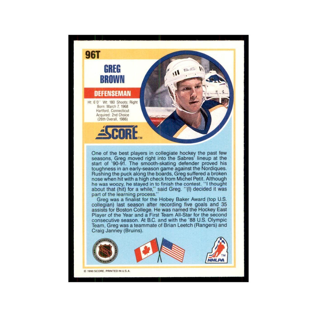 1990 Score Traded Greg Brown Hockey Cards #96T