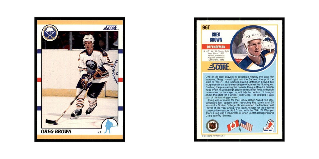 1990 Score Traded Greg Brown Hockey Cards #96T
