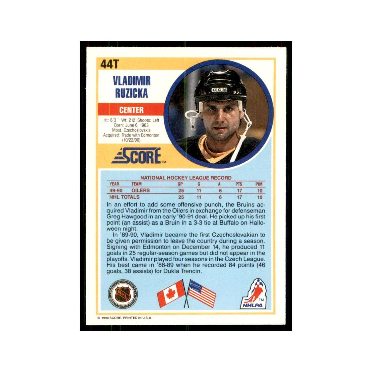 1990 Score Traded Vladimir Ruzicka Hockey Cards #44T