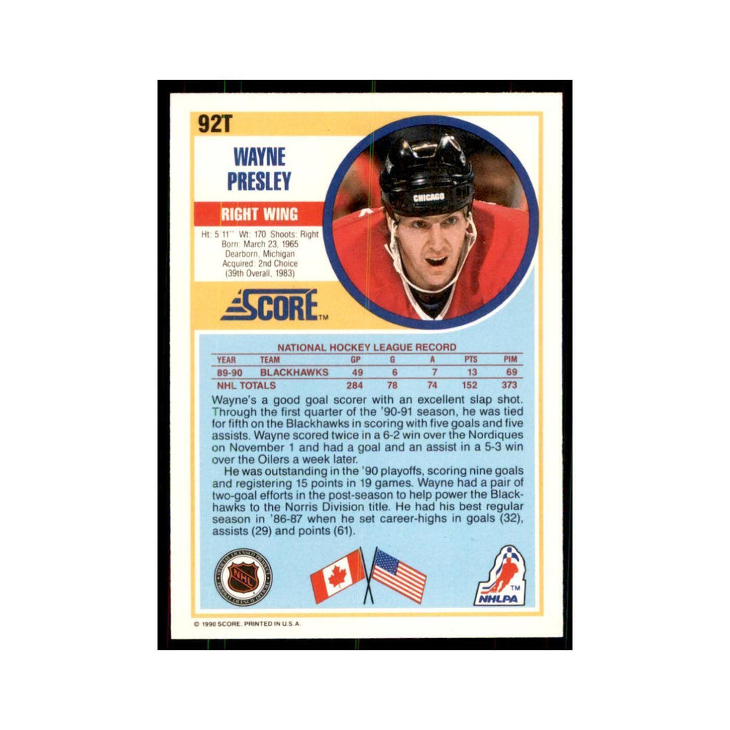 1990 Score Traded Wayne Presley Hockey Cards #92T