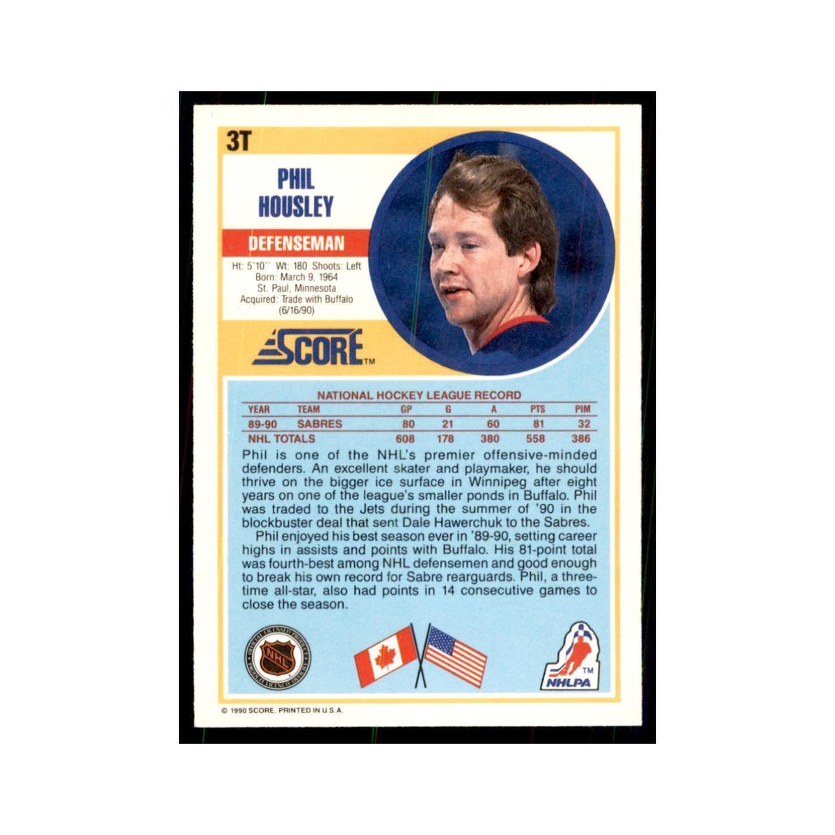 1990 Score Traded Phil Housley Hockey Cards #3T