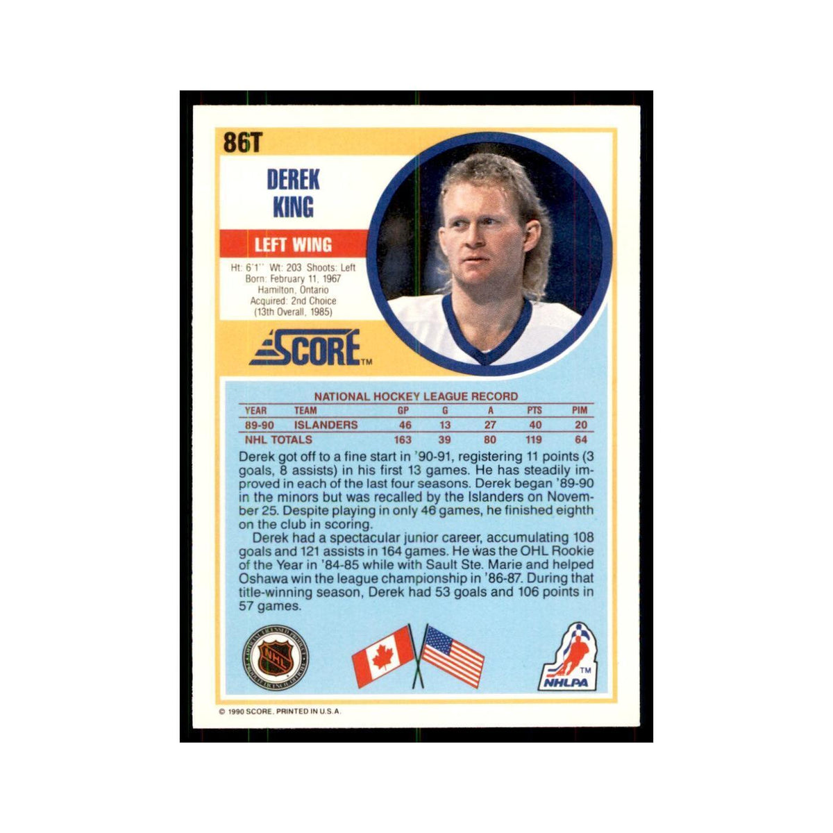 1990 Score Traded Derek King Hockey Cards #86T