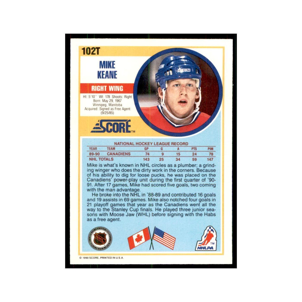 1990 Score Traded Mike Keane Hockey Cards #102T