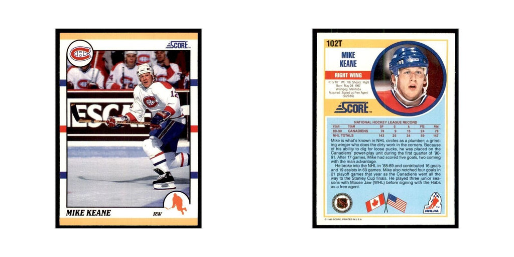 1990 Score Traded Mike Keane Hockey Cards #102T