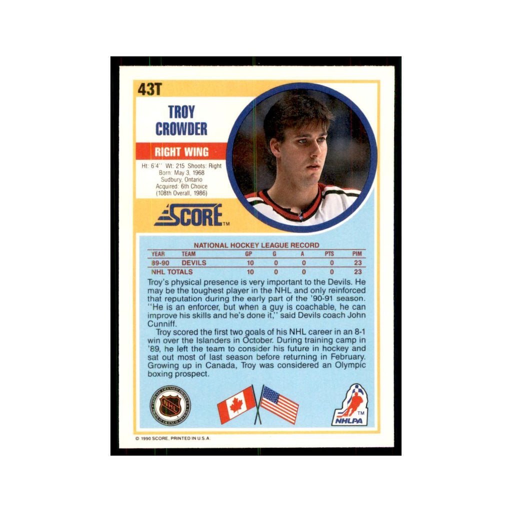 1990 Score Traded Troy Crowder Hockey Cards #43T