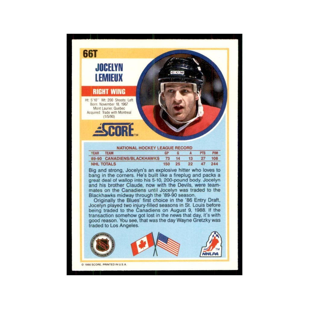 1990 Score Traded Jocelyn Lemieux Hockey Cards #66T