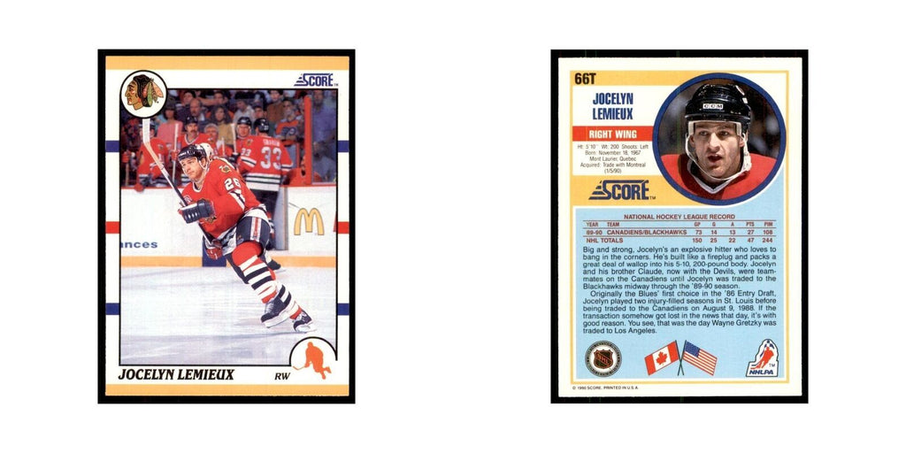 1990 Score Traded Jocelyn Lemieux Hockey Cards #66T